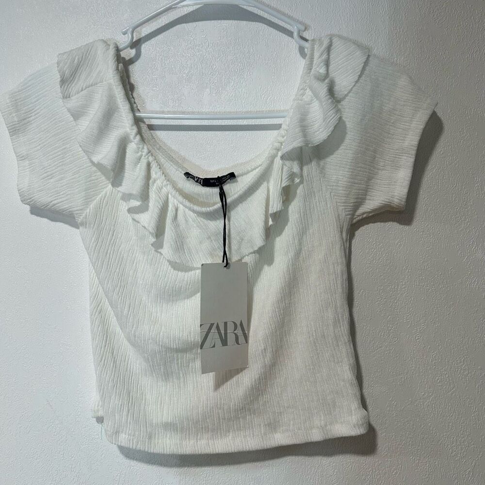 Zara Off The Shoulder Crop Top white size Lgirls halter cute lace stretch teen p